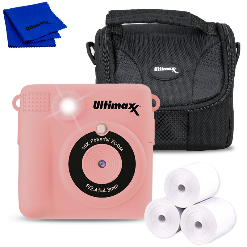 Ultimaxx Appareil photo à impression instantanée pour enfants et adolescents âgés de 8 à 12 ans débutants avec 3 rouleaux de papier d'impression Kit cadeau de Noël Micro SD 32 Go