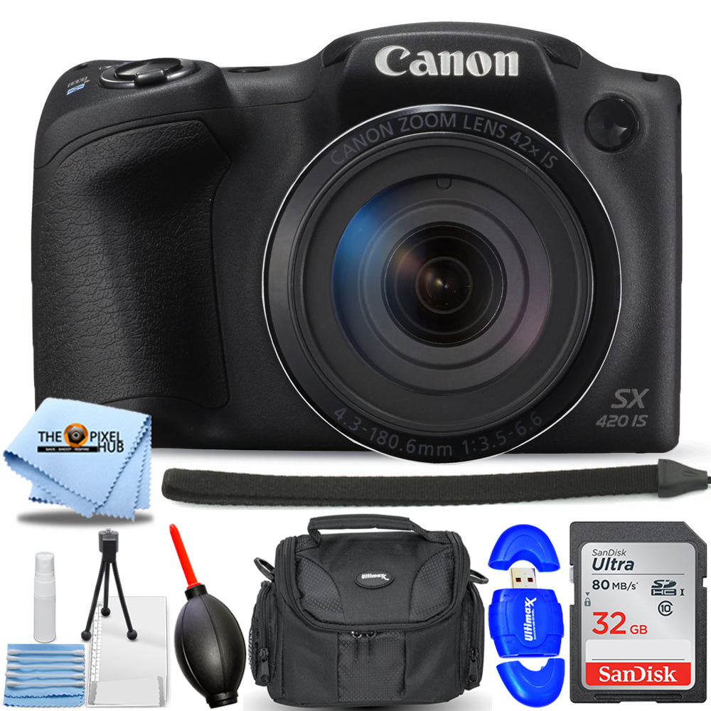 Appareil photo numérique Canon PowerShot SX420 IS 20 MP (noir) – Pack essentiel de 32 Go