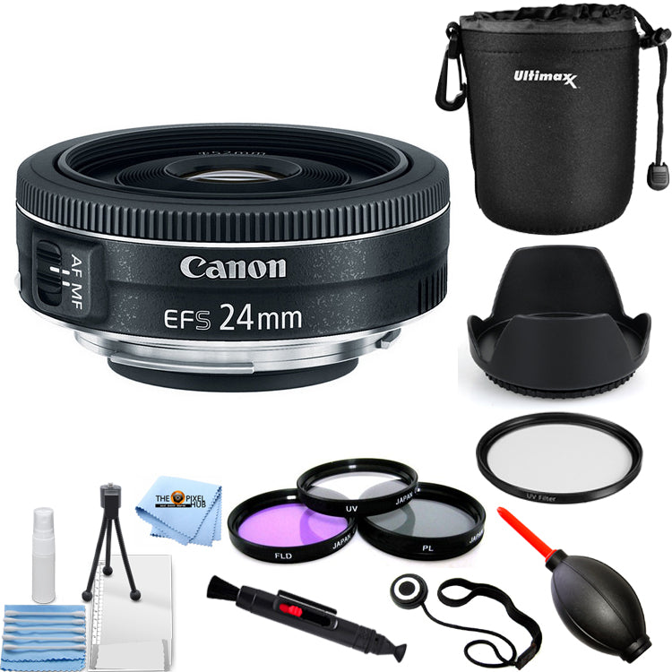 Objectif Canon EF-S 24 mm f/2.8 STM 9522B002 + kit de filtres + pochette d'objectif