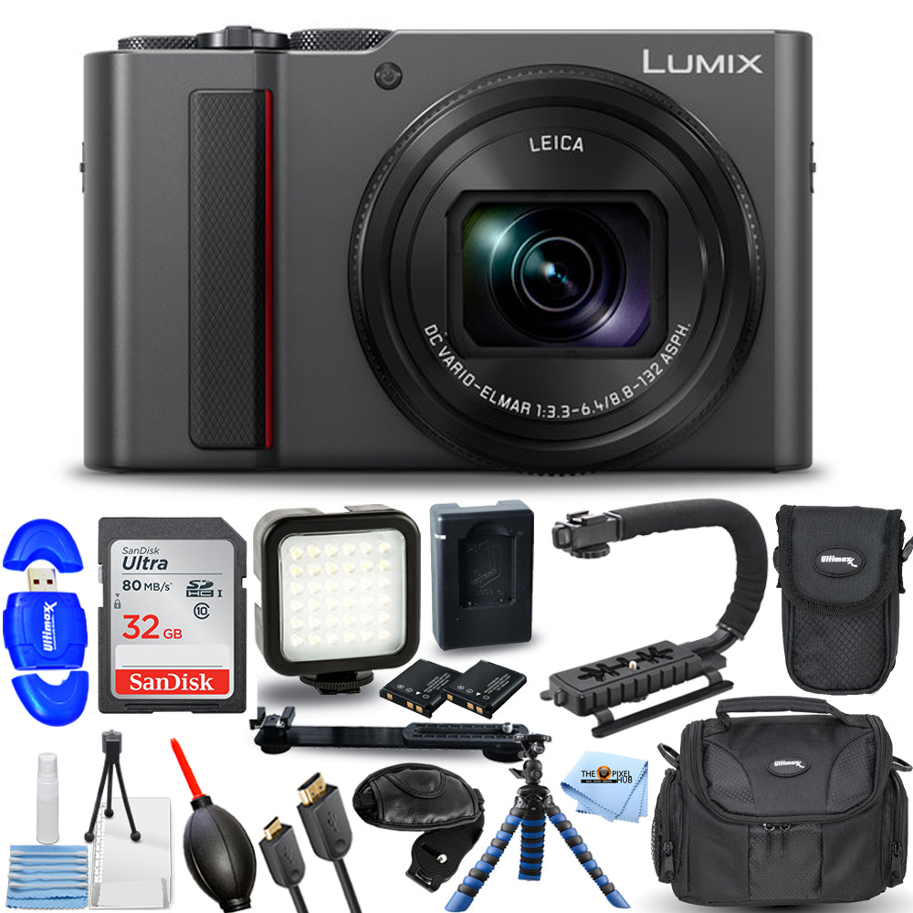 Appareil photo numérique Panasonic LUMIX DC-TZ220D/ZS200D (argent) - Ensemble d'accessoires 12 pièces