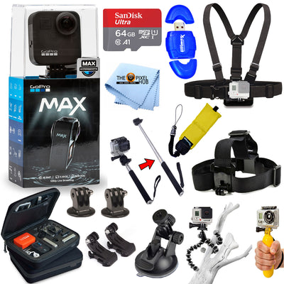 Caméra d'action GoPro MAX 360 + 64 Go + étui + perche à selfie - Ensemble d'accessoires Pro