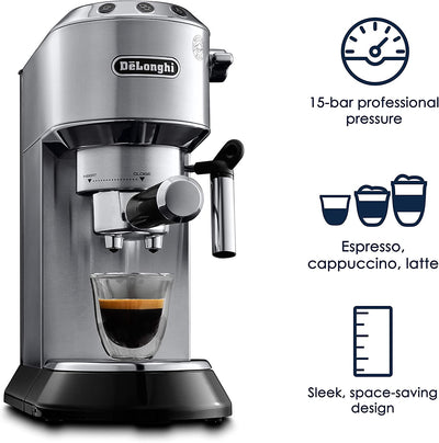 De'Longhi Dedica EC680M 15-Bar Pump Stainless Steel Slim Espresso Cappu. Machine