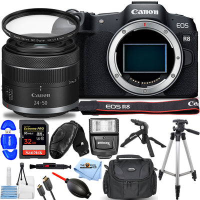 Canon EOS R8 Mirrorless Camera with RF 24-50mm IS STM Lens - 14PC Accessory Kit