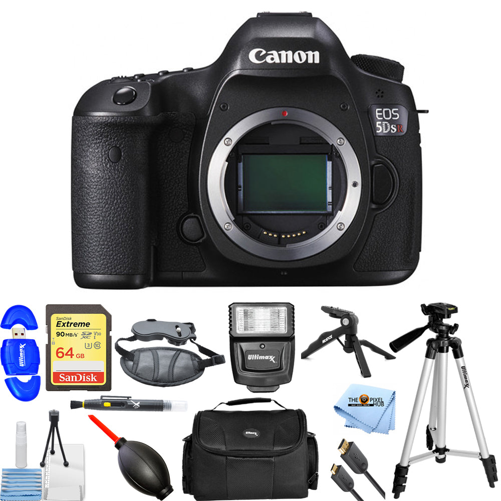 Canon EOS 5DS R DSLR Camera (Body Only) 0582C002 + 64GB + Flash + Tripod Bundle