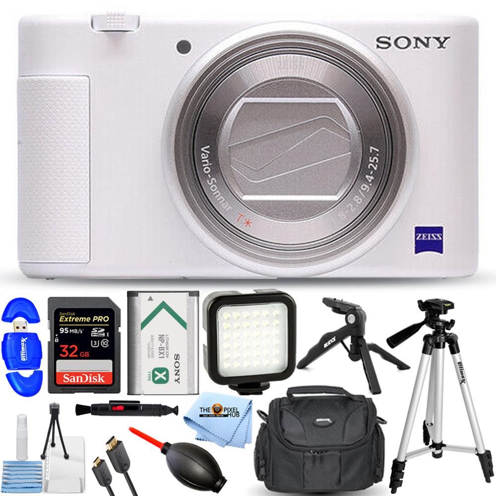 Appareil photo numérique Sony ZV-1 20,1 MP (blanc) + 32 Go + kit d'éclairage LED + trépied