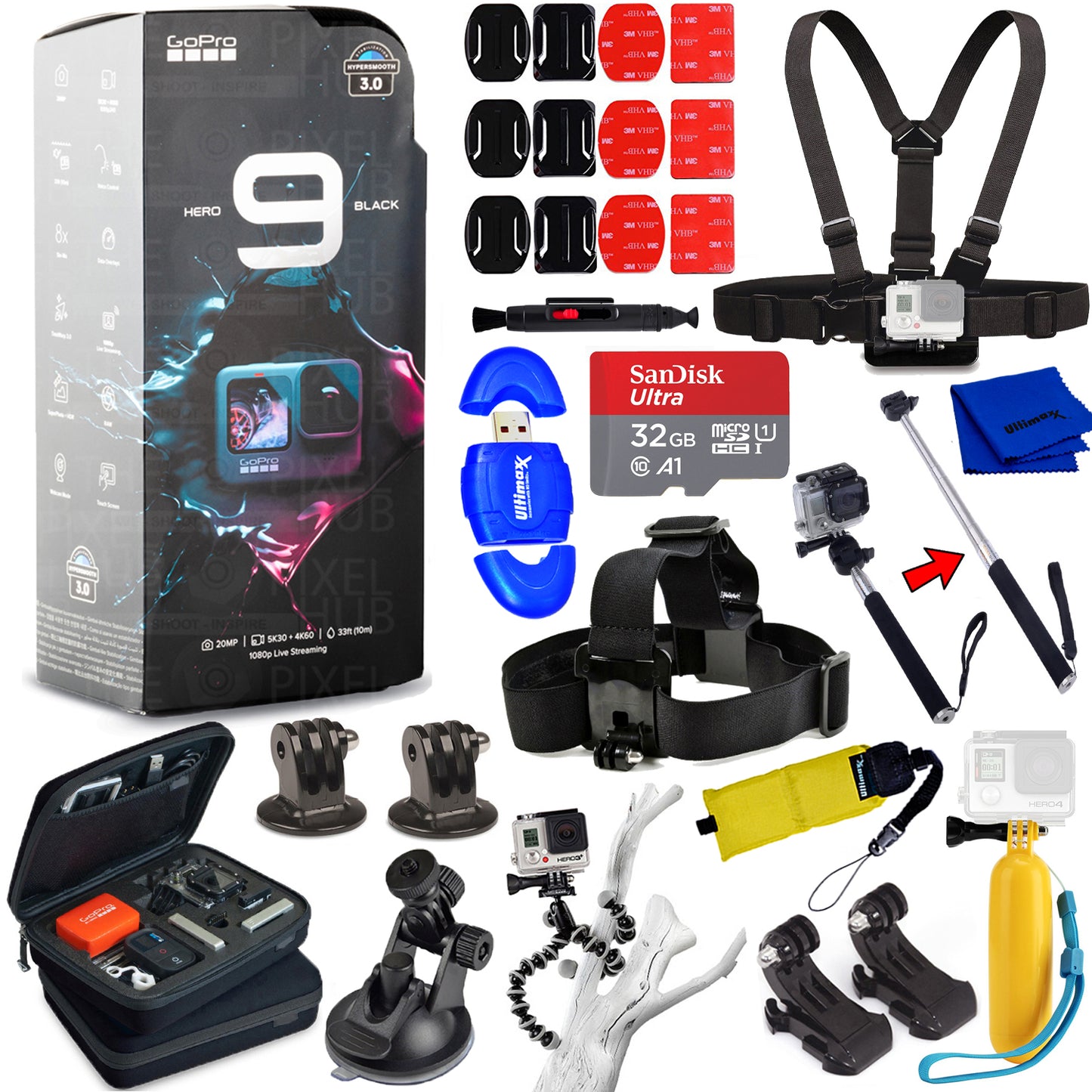 GoPro HERO9 Black Waterproof 5K Camcorder + 32GB + Tripod + Case Bundle