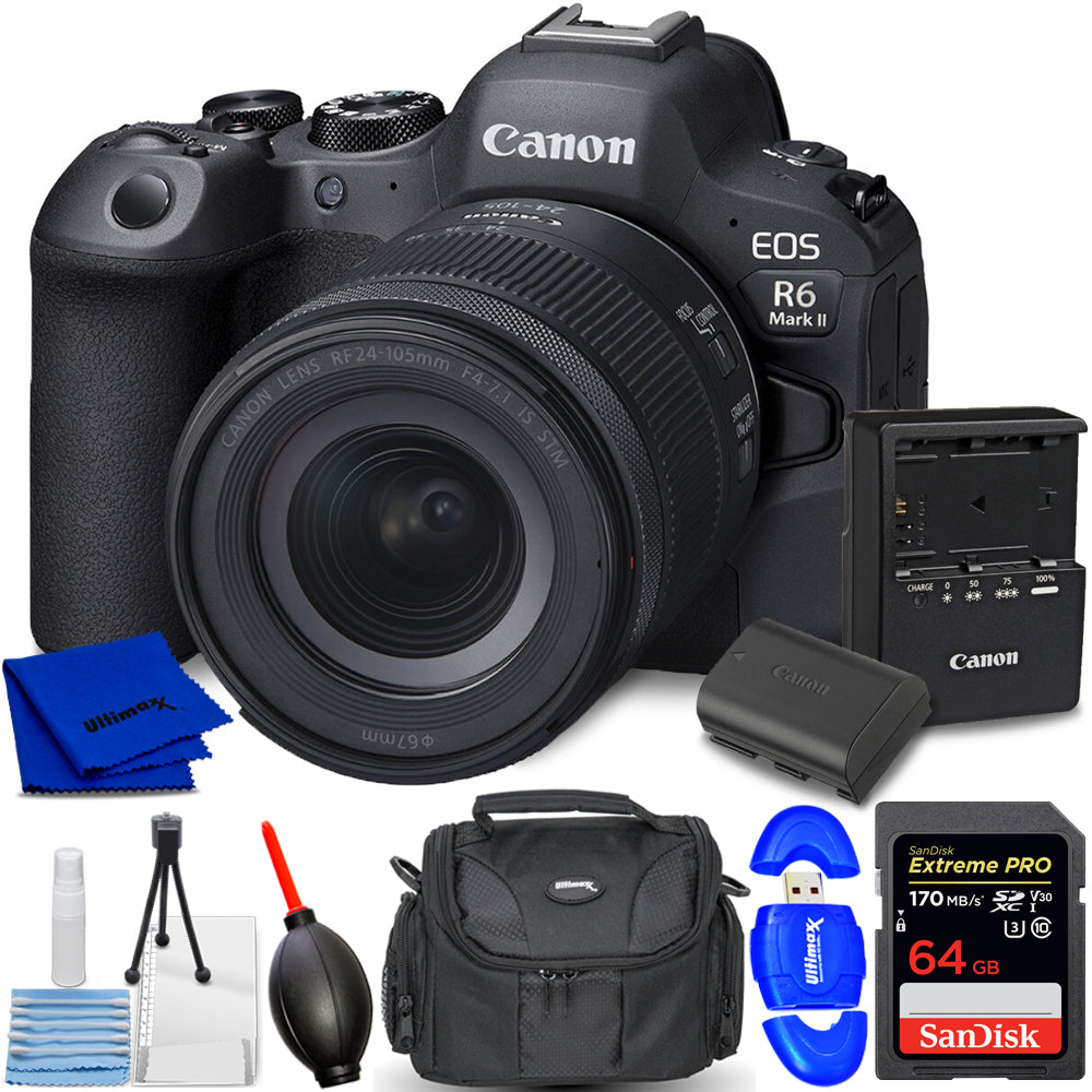 Appareil photo sans miroir Canon EOS R6 Mark II et objectif 24-105 mm f/4-7.1 - Kit d'accessoires