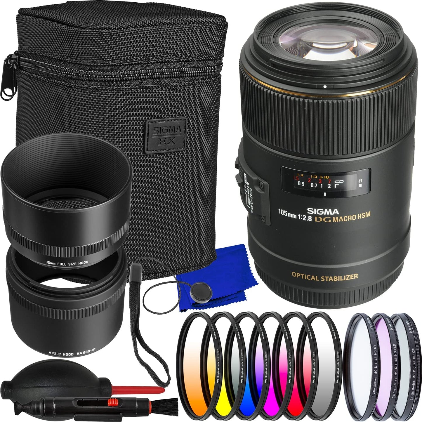 Sigma Objectif macro 105 mm f/2,8 EX DG OS HSM pour Canon EF – Lot d'accessoires 12 pièces