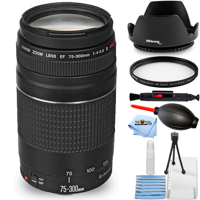 Canon EF 75-300mm f/4-5.6 III Lens (Black) 6473A003 - 7PC Accessory Bundle