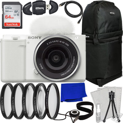 Appareil photo sans miroir Sony ZV-E10 avec objectif 16-50 mm (blanc) - Ensemble d'accessoires 10 pièces