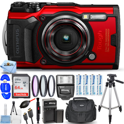 Appareil photo numérique Olympus Tough TG-6 (rouge) + 64 Go + EXT BATT + Flash Bundle