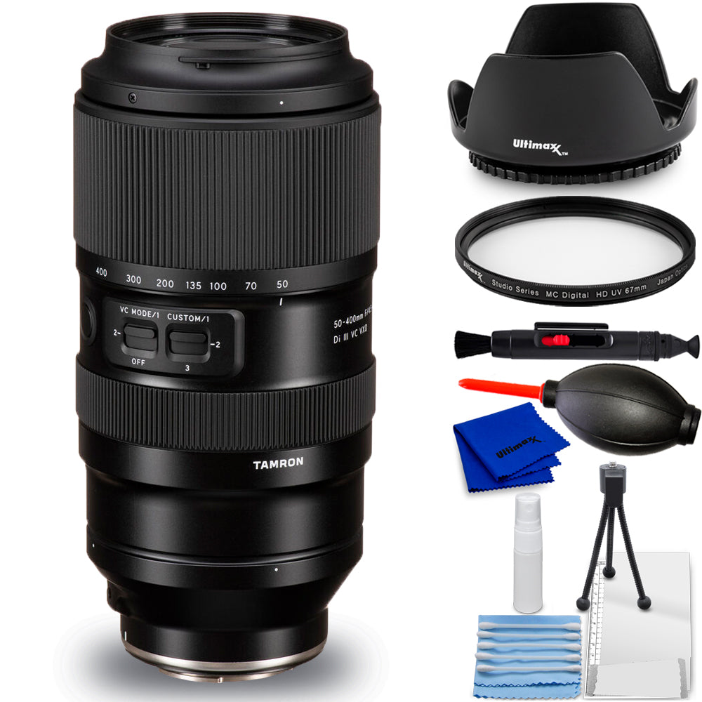 Objectif Tamron 50-400 mm f/4.5-6.3 Di III VC VXD pour Sony E A067S - Kit d'accessoires