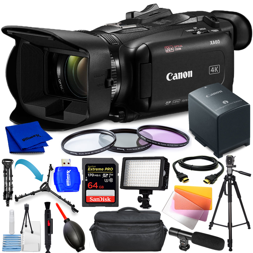 Canon XA60 Professional UHD 4K Camcorder PAL (No Handle) - 14PC Accessory Bundle