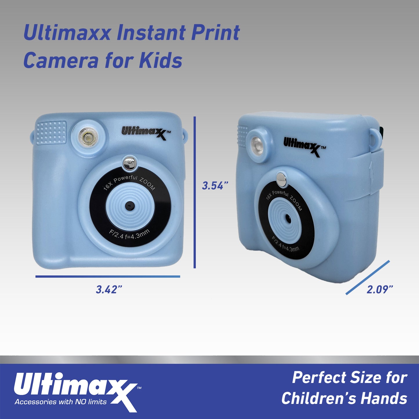 Ultimaxx Appareil photo à impression instantanée (bleu) pour enfants et adolescents âgés de 8 à 12 ans débutants avec 3 rouleaux de papier d'impression Kit cadeau de Noël Micro SD 32 Go