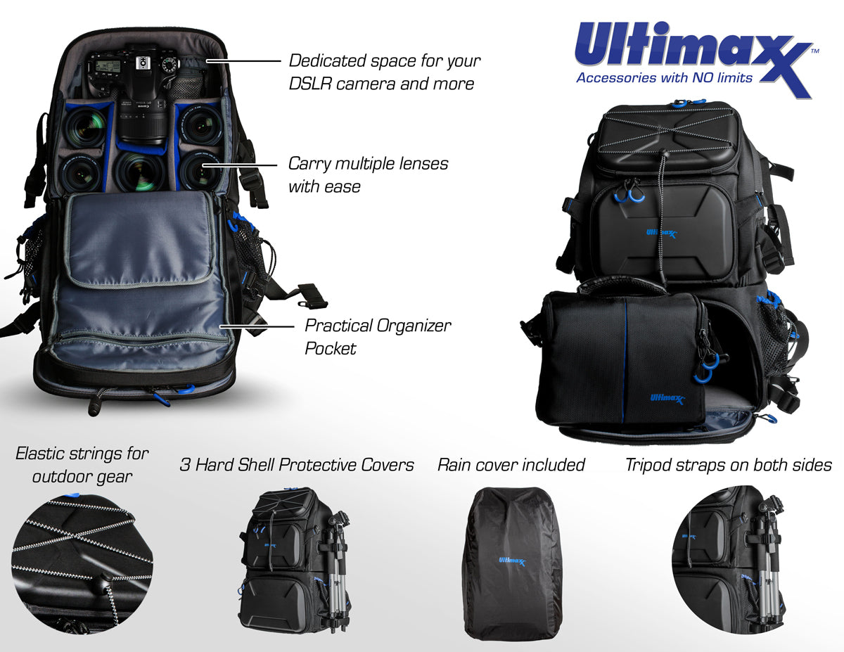 Professional Heavy Duty Deluxe Camera Backpack with Waterproof Rain Cover