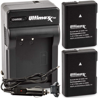 Chargeur de voyage ULTIMAXX + batterie de remplacement pour Nikon ENEL14A - 1700 mah