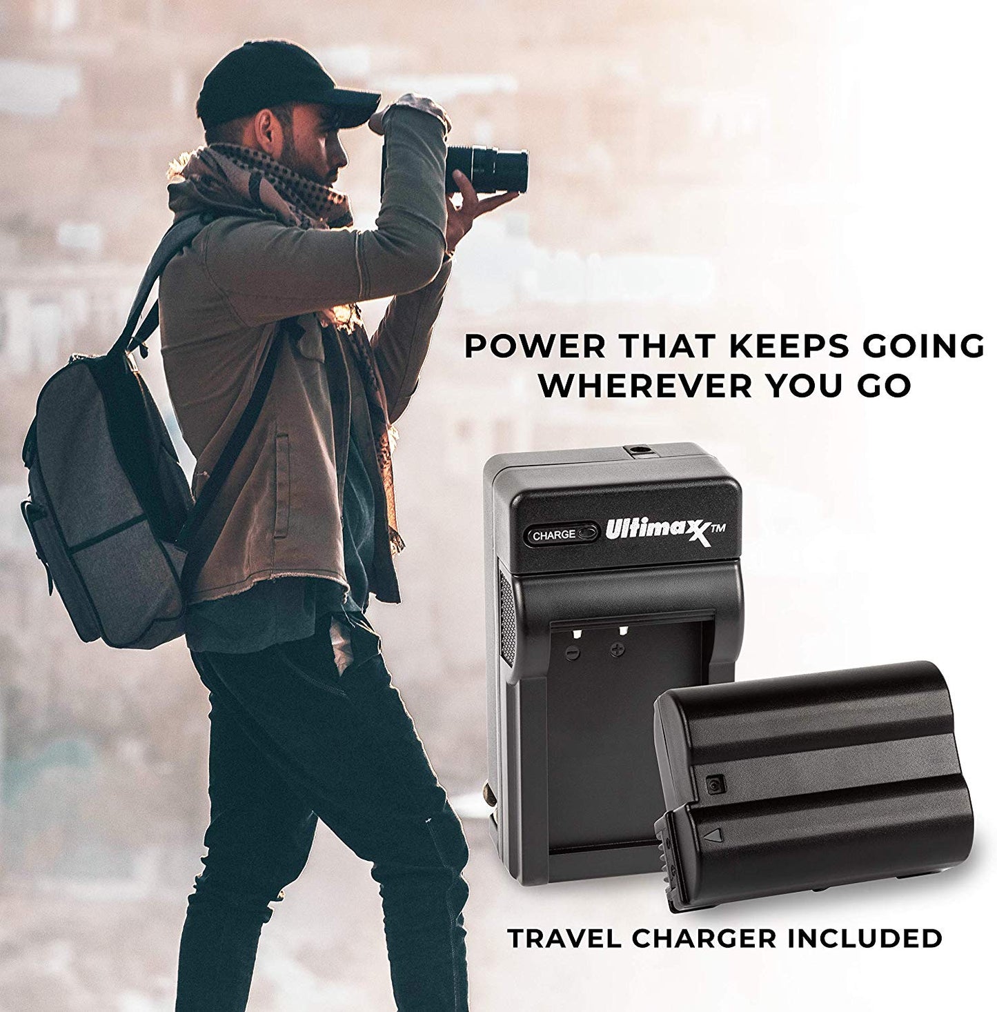 ULTIMAXX Travel Charger + Replacement Battery for Nikon ENEL15 - 2400 mah