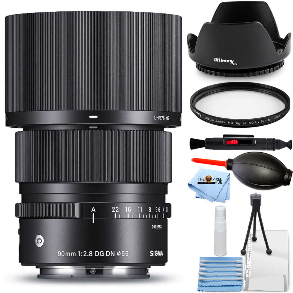 Objectif contemporain Sigma 90 mm f/2,8 DG DN pour Sony E - Ensemble d'accessoires 7 pièces