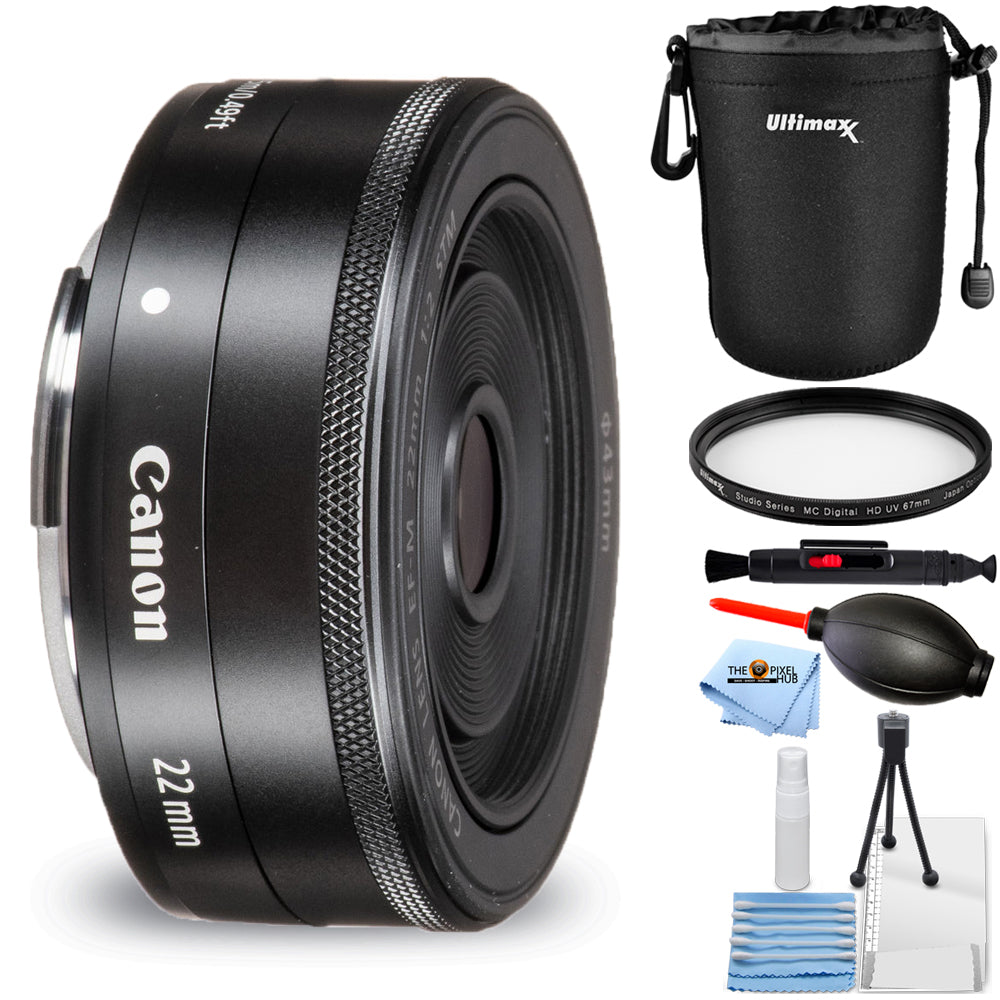 Canon EF-M 22mm f/2 STM Lens 5985B002 + UV Filter + Lens Pouch Bundle