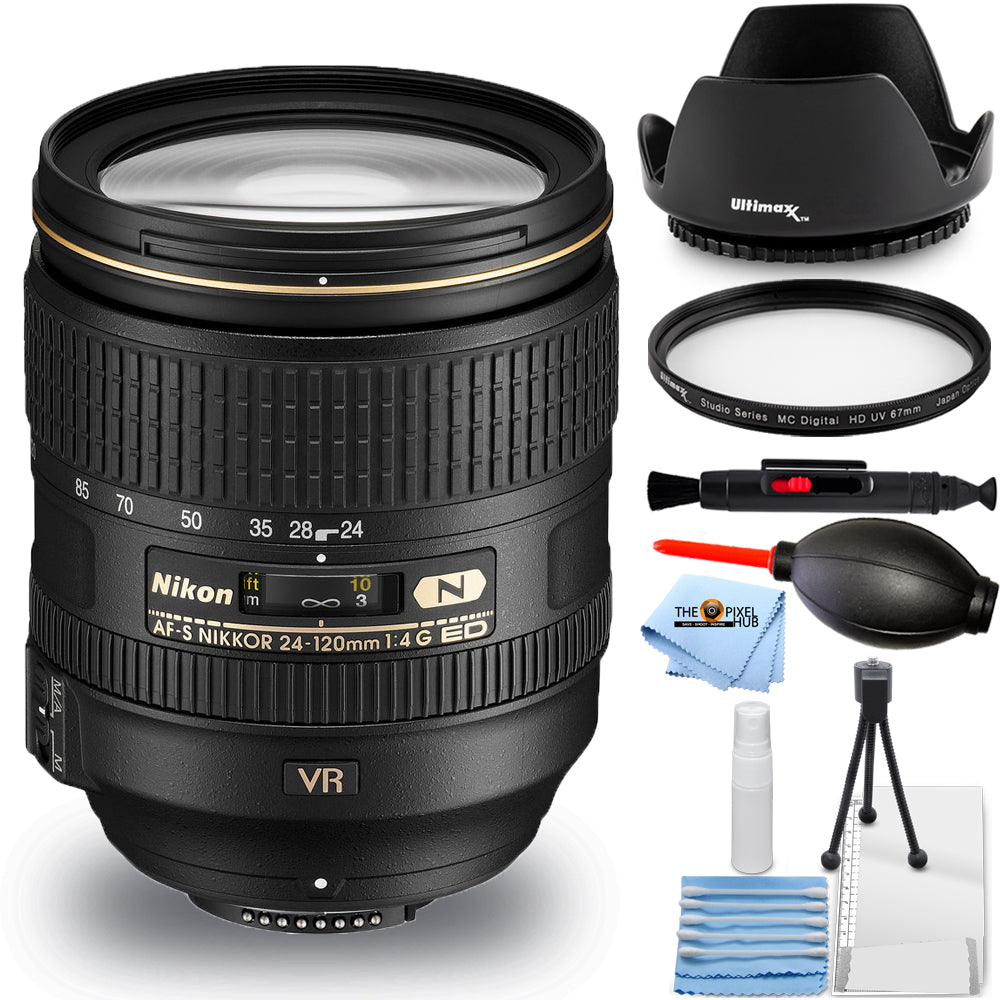 Objectif Nikon AF-S NIKKOR 24-120 mm f/4G ED VR (noir) UV Bundle - Nouveau dans une boîte blanche