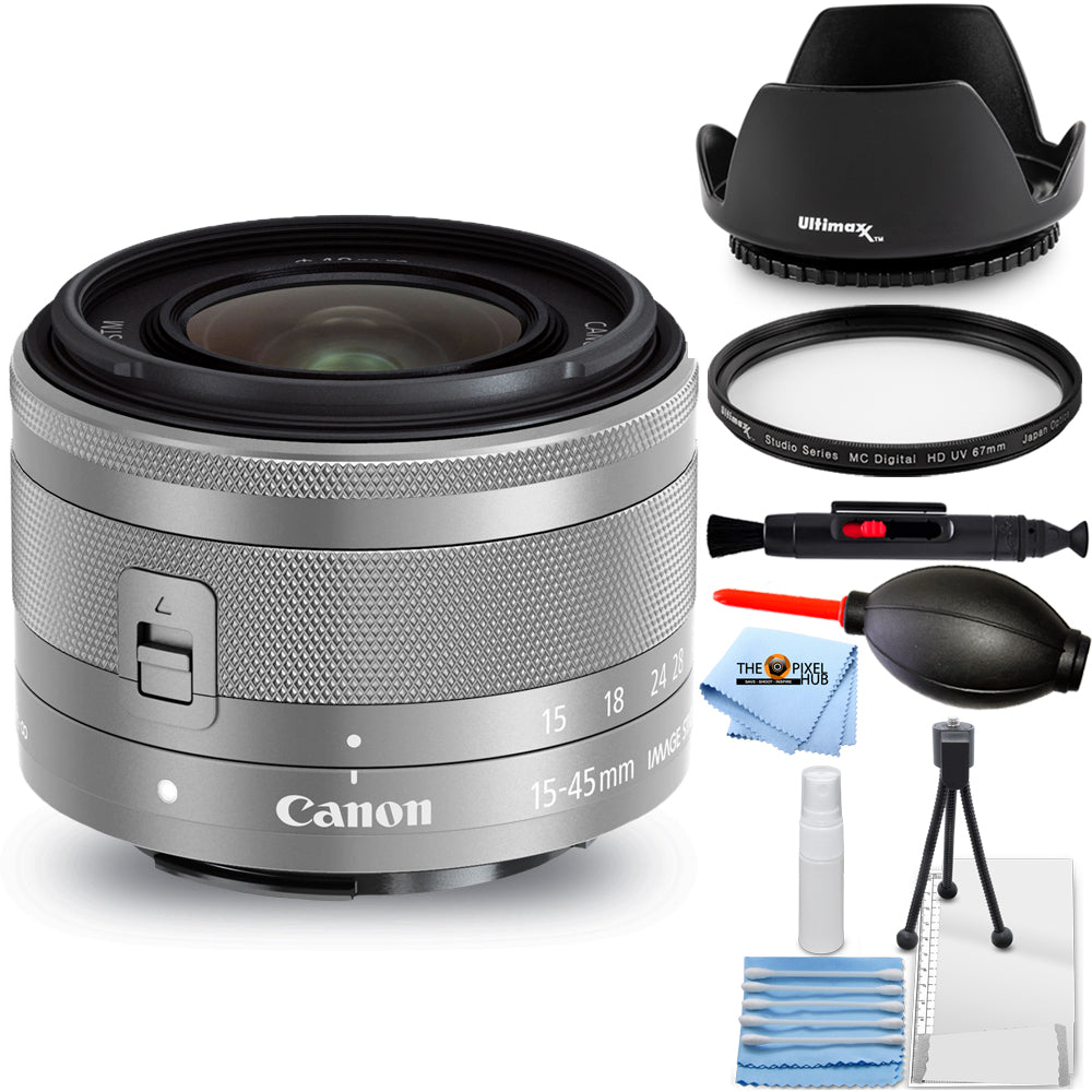 Objectif Canon EF-M 15-45 mm f/3.5-6.3 IS STM Argent 0597C002 - Ensemble d'accessoires 7 pièces