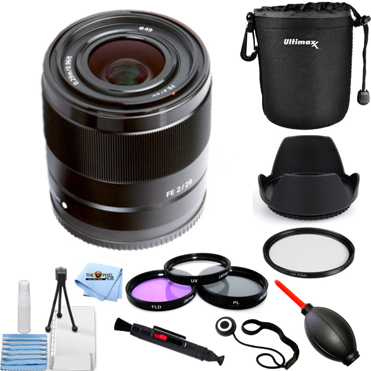 Sony FE 28 mm f/2 Objectif plein format Prime SEL28F20 – Kit de filtres et pochette d'objectif