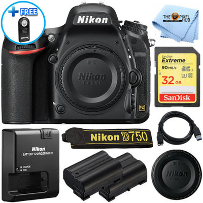 Nikon D750 DSLR Camera (Body Only, Black) 1543 + EXT BATT + Sandisk 32GB SD