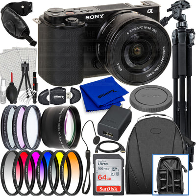 Appareil photo sans miroir Sony ZV-E10 avec objectif 16-50 mm (noir) - Ensemble d'accessoires 15 pièces