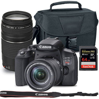 Canon EOS Rebel T8i avec 18-55 mm + 75-300 mm III + grand étui de transport + pack 64 Go