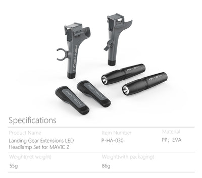 PGYTECH Extensions de train d'atterrissage et ensemble de phares LED pour Mavic 2 - P-HA-030