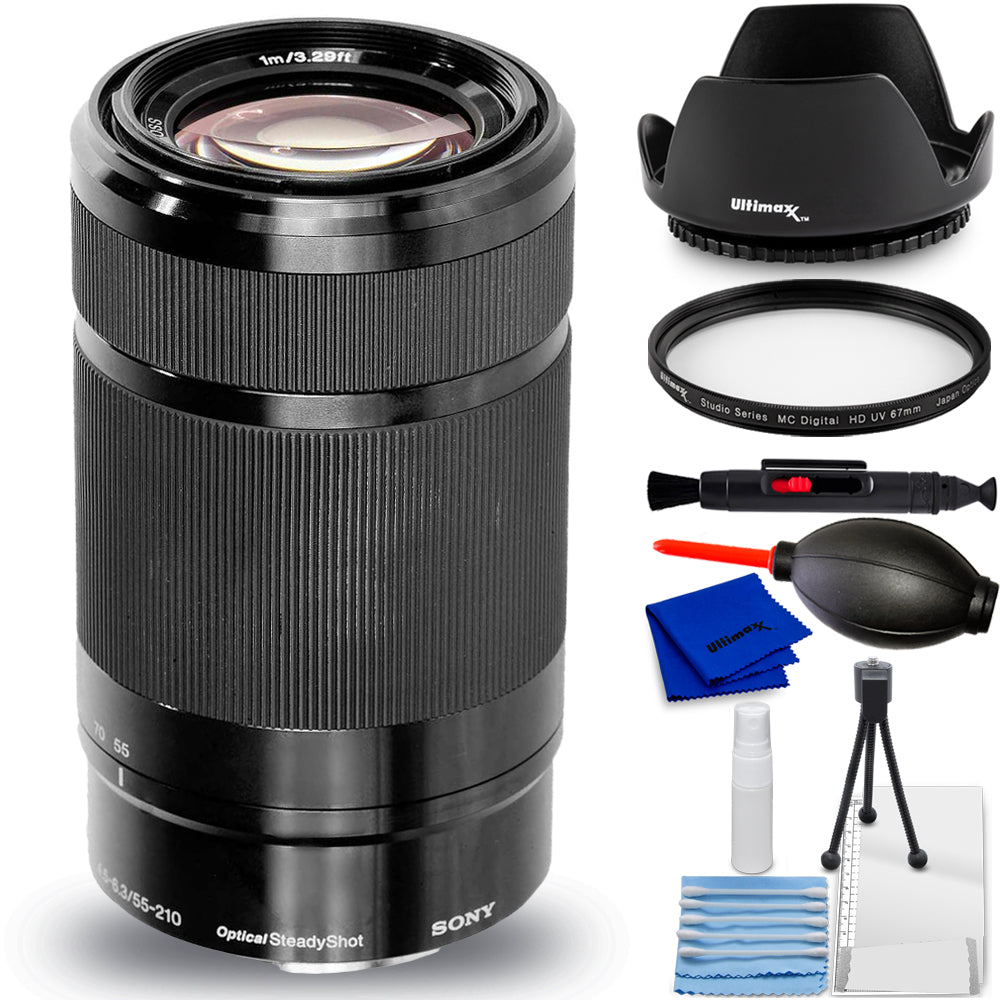 Objectif Sony E 55-210 mm f/4.5-6.3 OSS (noir) – Lot de 7 accessoires, boîte blanche