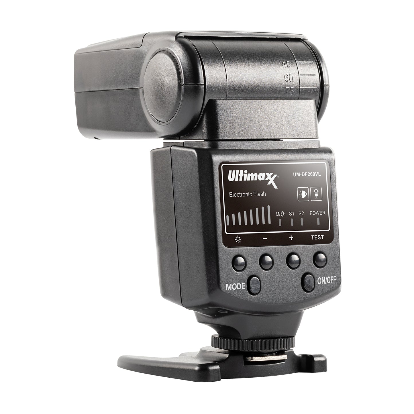 Ultimaxx Dynamic DF260VL Flash Speedlite avec lumière LED + 4 piles AA