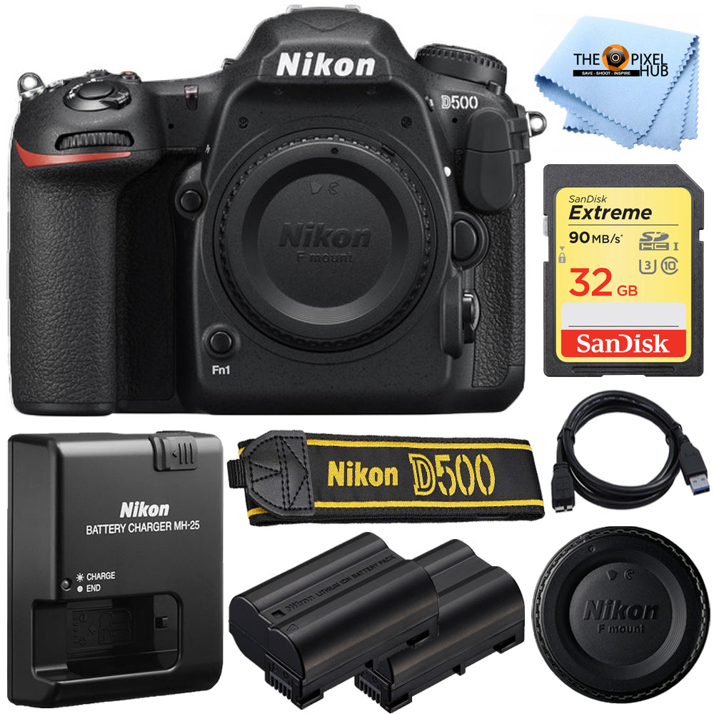 Appareil photo reflex numérique Nikon D500 20,9 MP 4K WiFi (boîtier uniquement) + BATTERIE EXT + Sandisk 32 Go SD