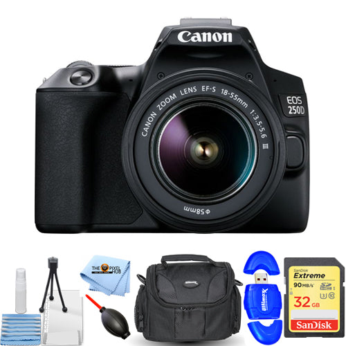 Canon EOS 250D/Rebel SL3 avec objectif 18-55 mm f/3,5-5,6 III - Ensemble essentiel de 32 Go