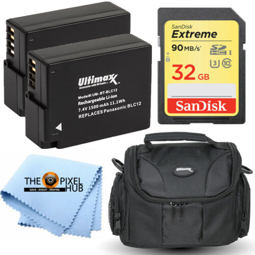 Ensemble d'accessoires 2 batteries DMW-BLC12 pour Panasonic FZ200 FZ1000 DMC-GH2 G7 GX85