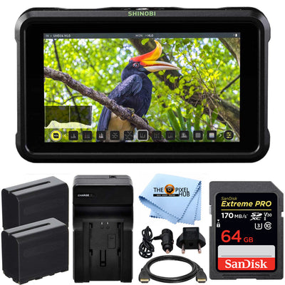 Atomos Shinobi 5.2" 4K HDMI Monitor ATOMSHBH01 + 2 Batteries + 64GB Bundle