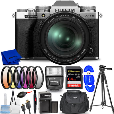 Appareil photo sans miroir FUJIFILM X-T5 avec objectif 16-80 mm argenté - Ensemble d'accessoires 14 pièces