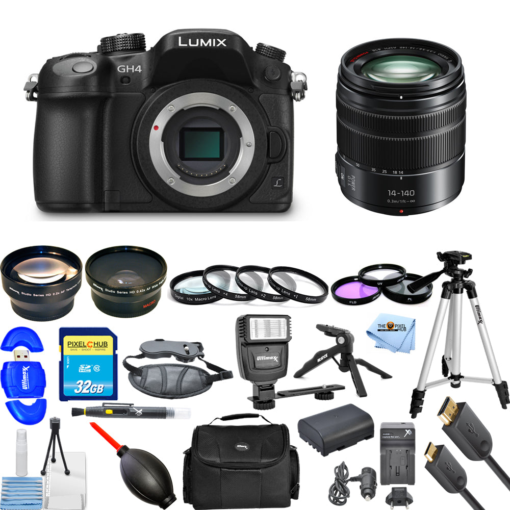 Appareil photo numérique Micro quatre tiers sans miroir Panasonic Lumix DMC-GH4 avec objectif 14-140 mm Bundle 2