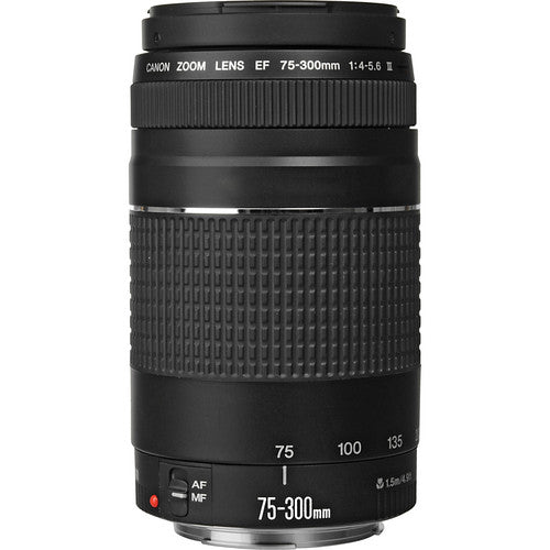 Canon EF 75-300mm f/4-5.6 III Lens (Black) 6473A003 - 7PC Accessory Bundle