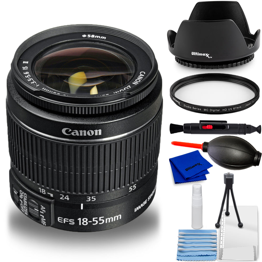 Objectif autofocus Canon EF-S 18-55 mm f/3.5-5.6 IS II - Ensemble d'accessoires 7 pièces