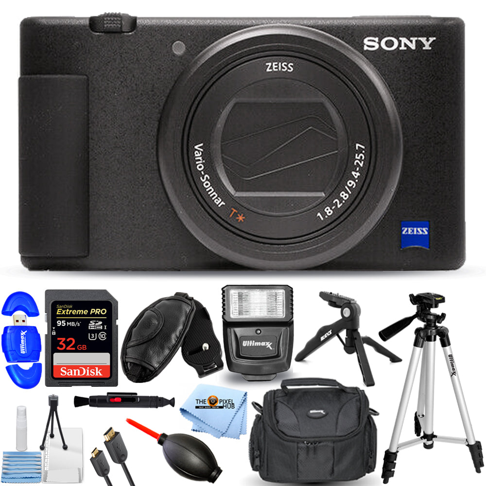 Sony ZV-1 20.1MP/4K Compact Vlog Digital Camera (Black) + 32GB + Flash Bundle