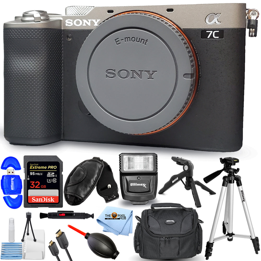 Appareil photo numérique sans miroir Sony Alpha a7C (boîtier, argent) + 32 Go + Flash Bundle