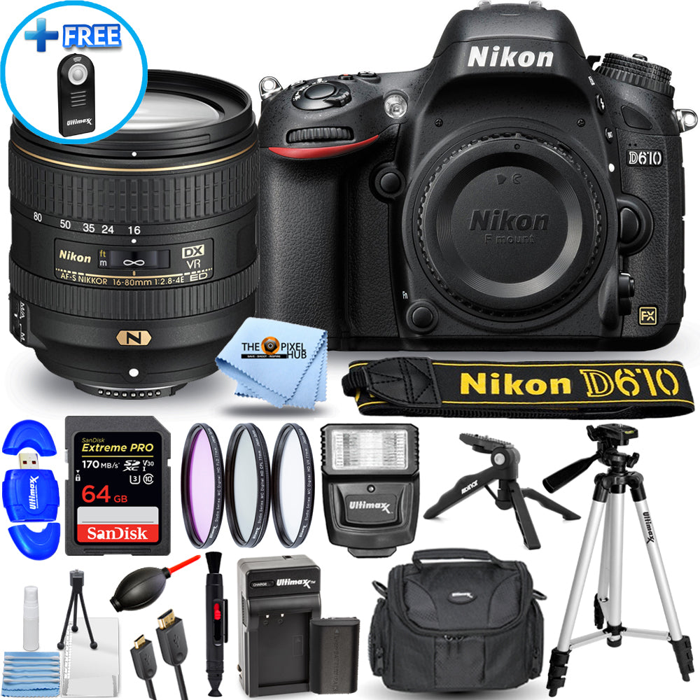 Appareil photo Nikon D610 avec objectif 16-80 mm f/2.8-4E ED VR - Ensemble d'accessoires 15 pièces