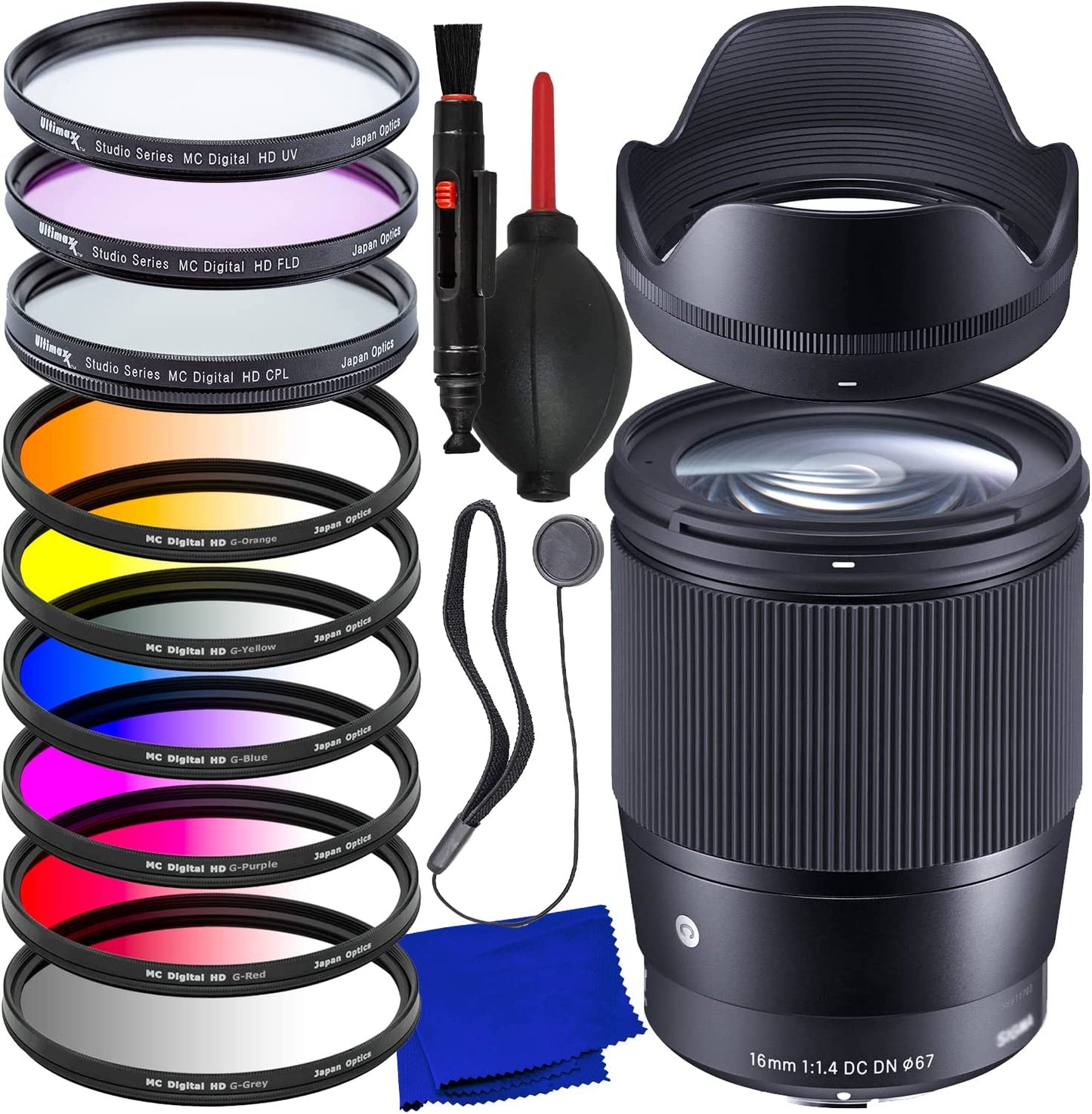 Sigma Objectif contemporain 16 mm f/1.4 DC DN pour Sony E 402965 – Kit d'accessoires 15 pièces