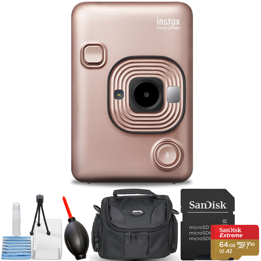 FUJIFILM INSTAX Mini LiPlay Hybrid Instant Camera (Blush Gold) - 6PC Bundle