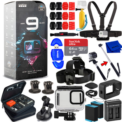 Caméscope GoPro HERO9 étanche 5K + BATTERIE EXT + 64 Go + Boîtier sous-marin