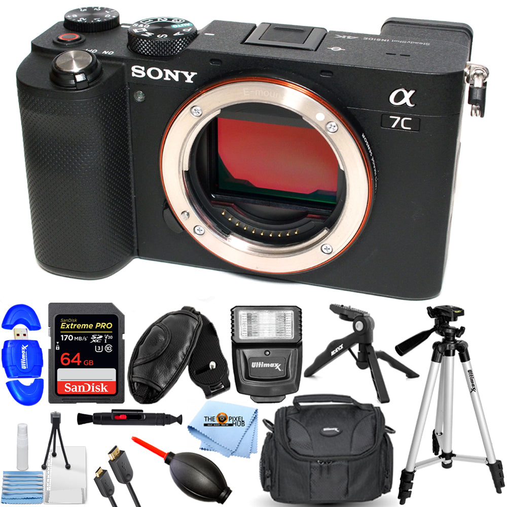 Sony Alpha a7C Boîtier d'appareil photo numérique sans miroir ILCE7C/B + 64 Go + Flash Bundle