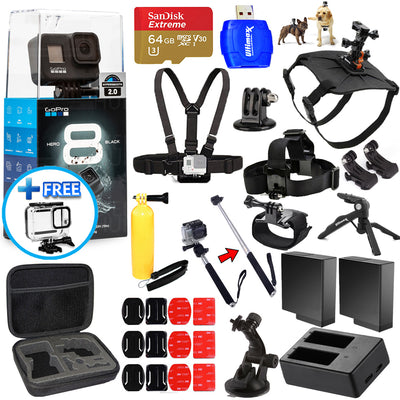 GoPro HERO8 HERO 8 Black - MÉGA KIT D'ACCESSOIRES Tout-en-1 + BATTERIE EXT + Bundle 64 Go