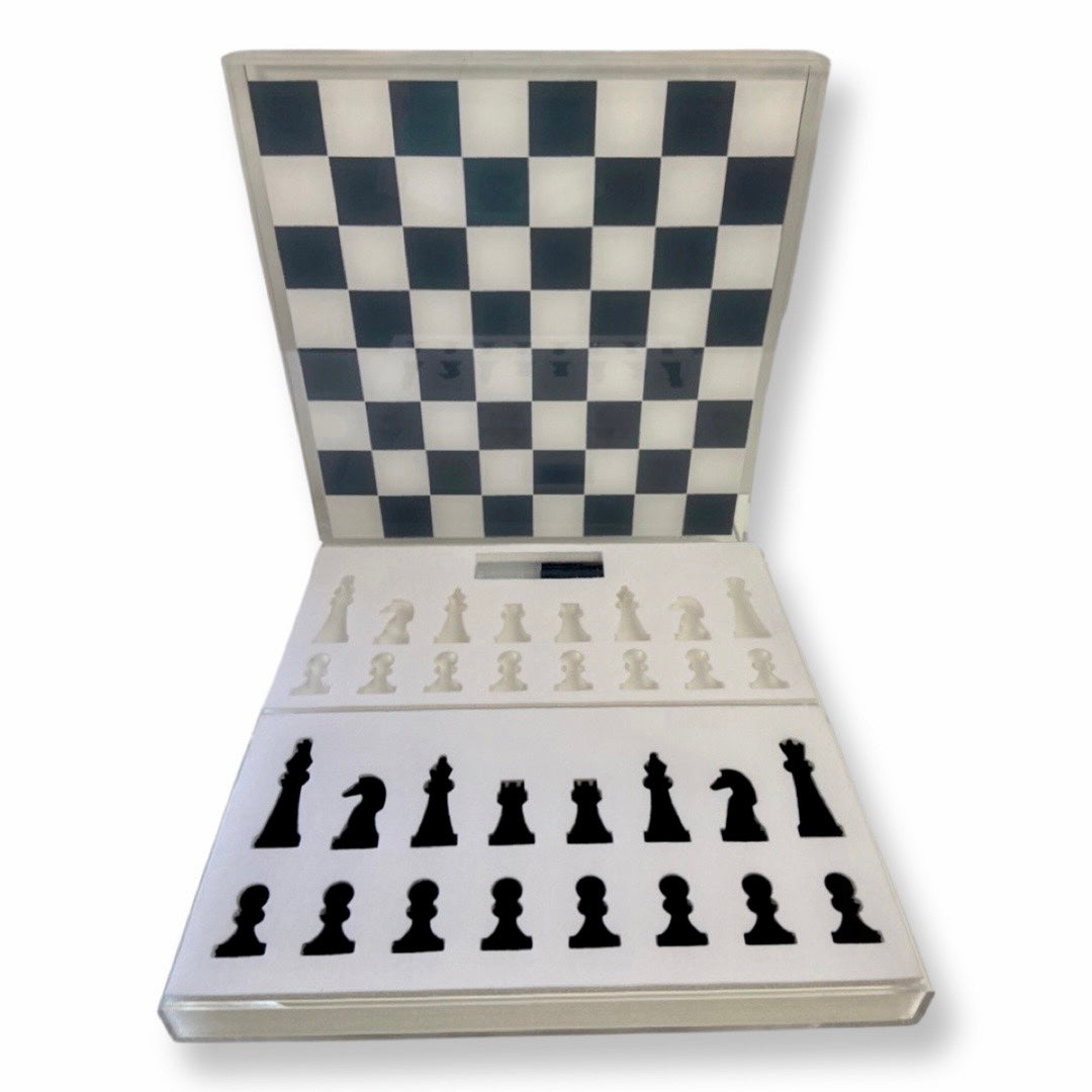 Lucite Acrylic Chess + Checkers Premium Set - Large 17.5" (Clear/White)