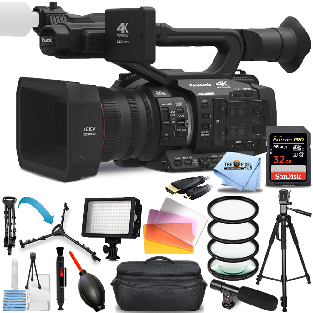 Caméscope professionnel Panasonic AG-UX180 4K Premium + 32 Go + BUNDLE d'éclairage LED